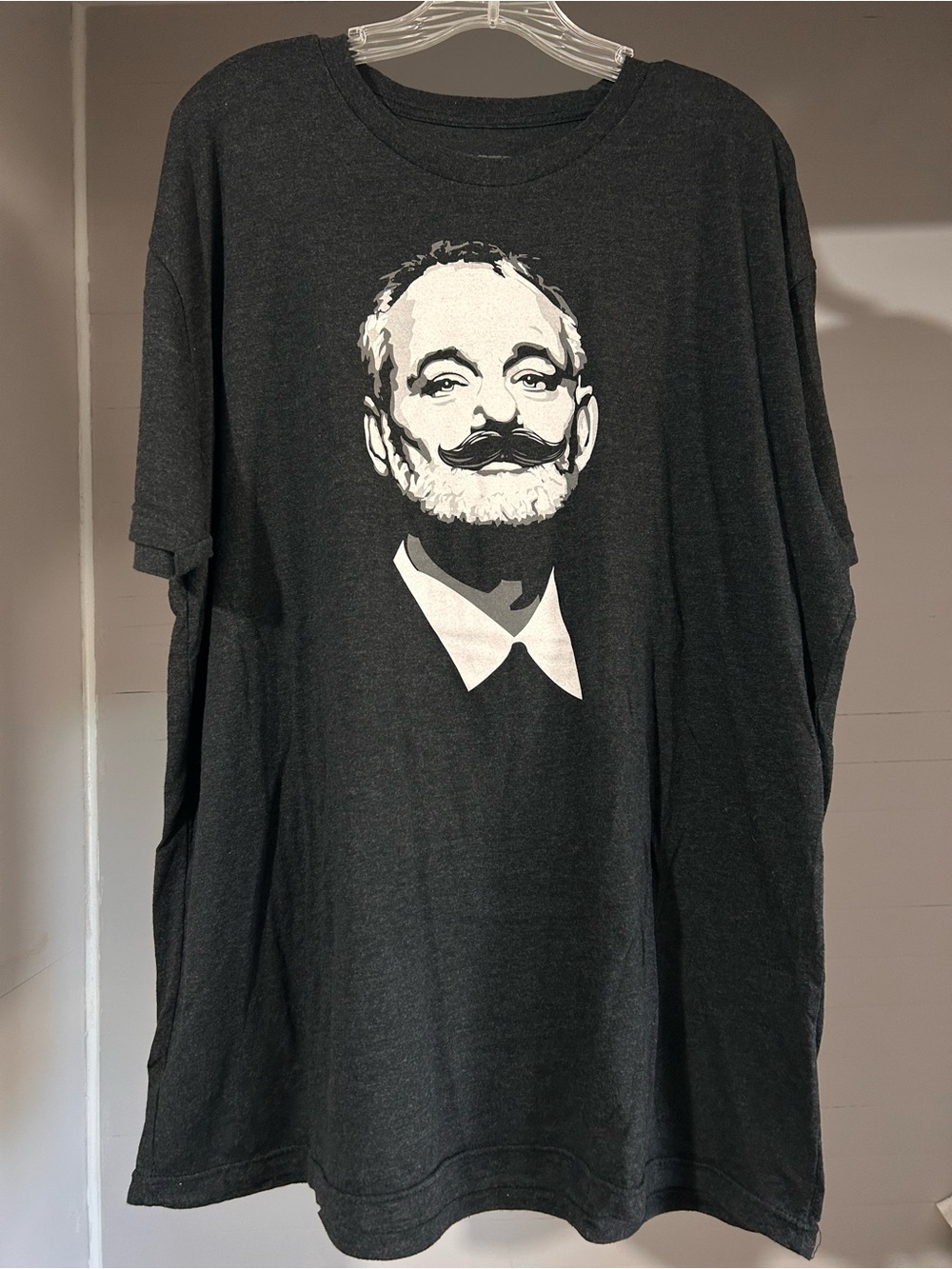 Black Short-Sleeve Graphic Tee with White Portrait